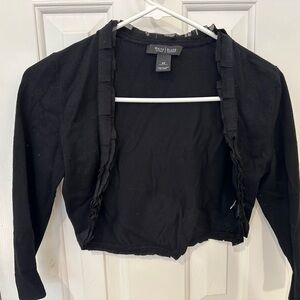 White House Black Market XS black cropped shrug with detailing